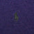 Close-up of dark embroidered Polo pony logo on purple sweater chest