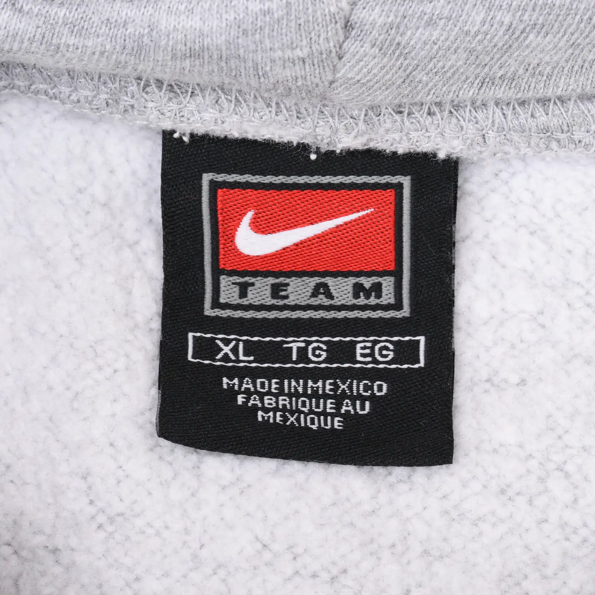Nike Team XL neck tag inside grey hoodie