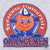 Close-up of orange and blue Syracuse University Orangemen mascot graphic