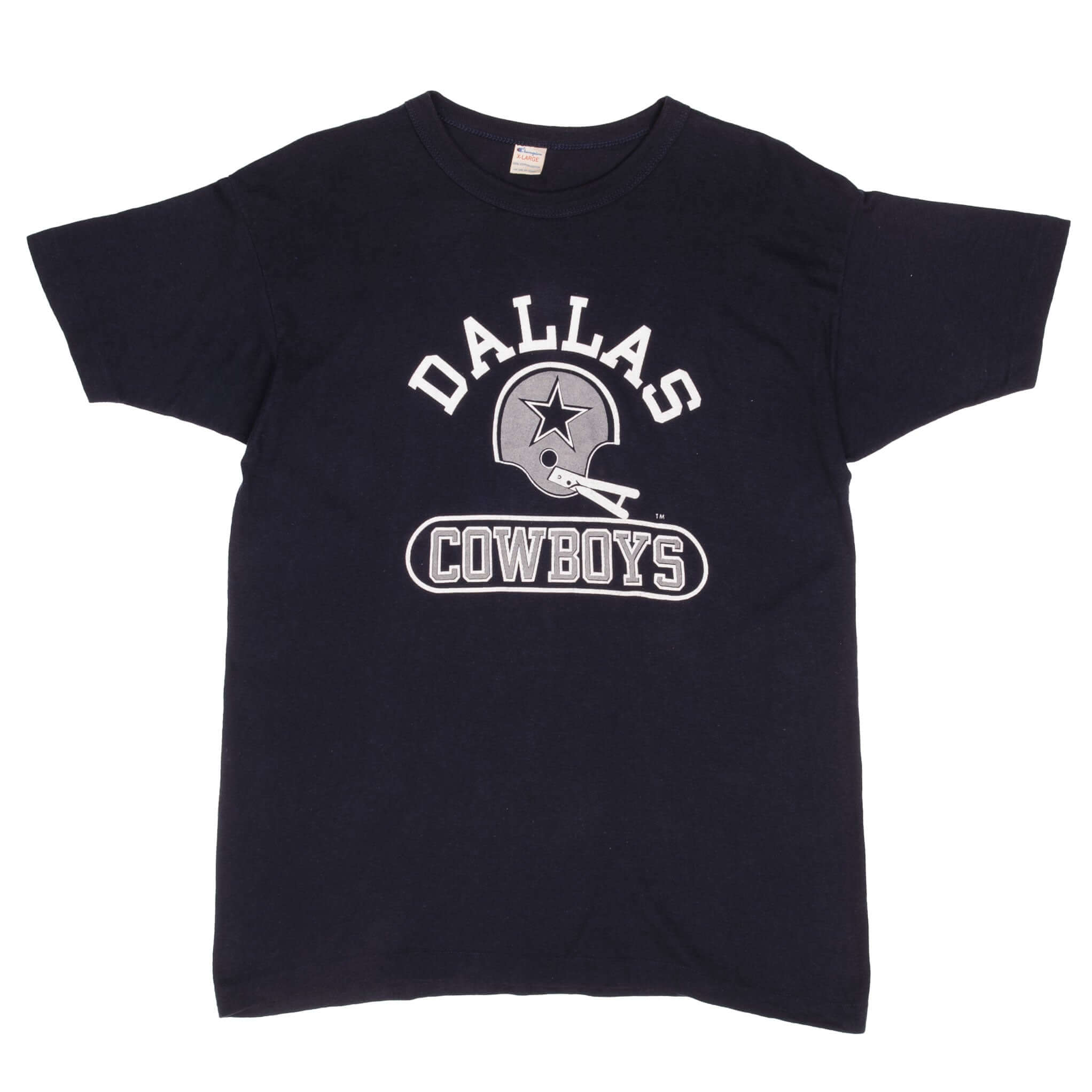 Vintage Navy Blue Champion NFL Dallas Cowboys Tee Shirt 1980S Size Large Made In USA With Single Stitch Sleeves
