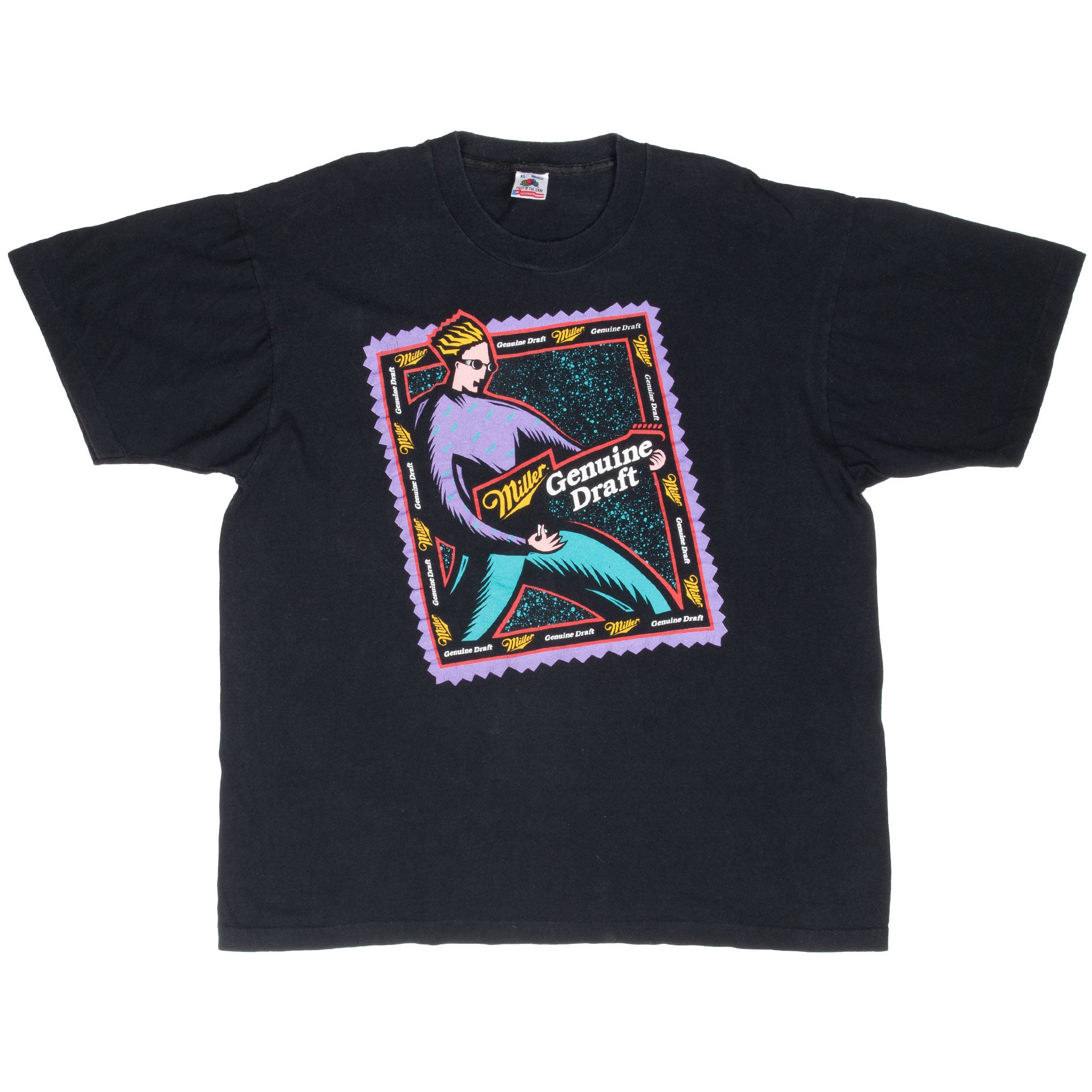 Vintage Miller Genuine Draft Beer Guitar Tee Shirt 1990S Size XL Made In Usa With Single Stitch Sleeves