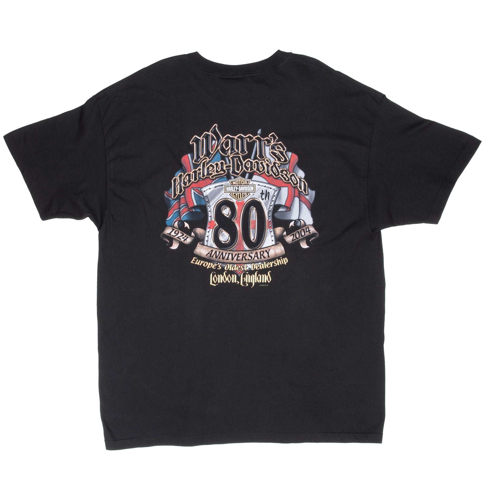 Vintage Harley Davidson London Europe Oldest Dealership 80th Anniversary 2004 Tee Shirt Size Xl Made In Usa