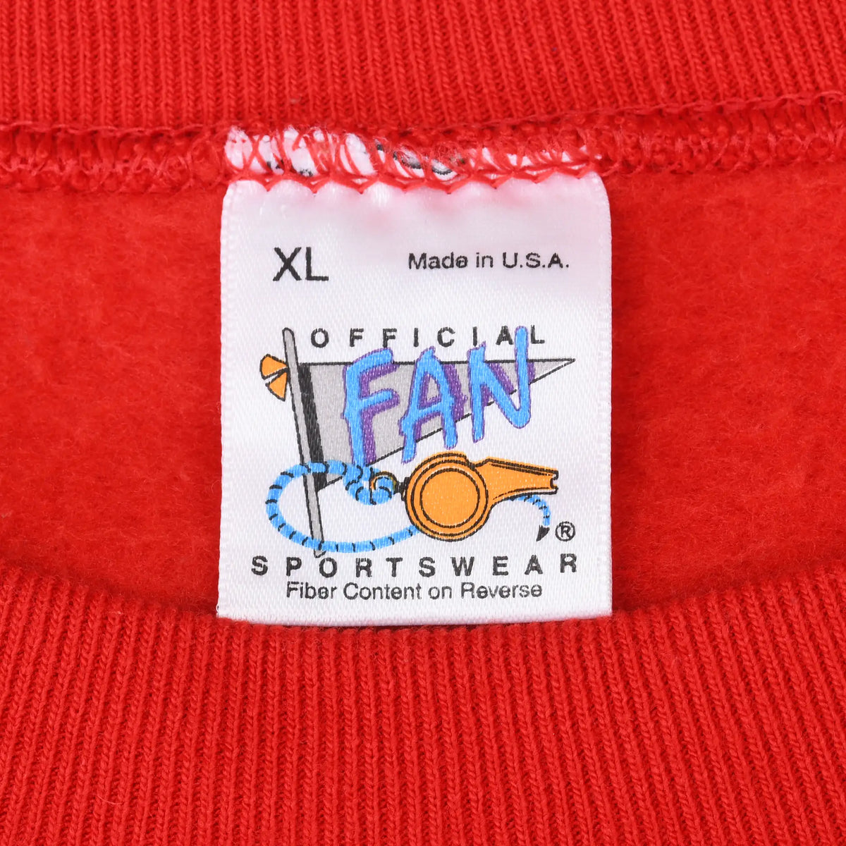 Official Fan Sportswear neck tag marked XL and Made in USA
