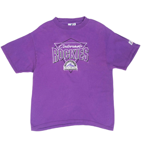 Vintage Mlb Colorado Rockies Embroidered Purple Tee Shirt 1990S Size Medium