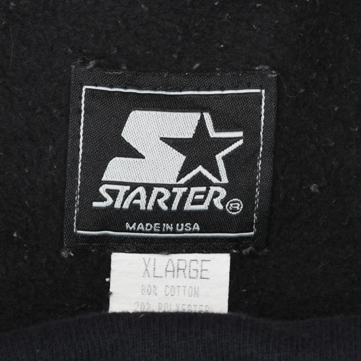 Starter neck label with X-Large, 80% cotton, and Made in USA text