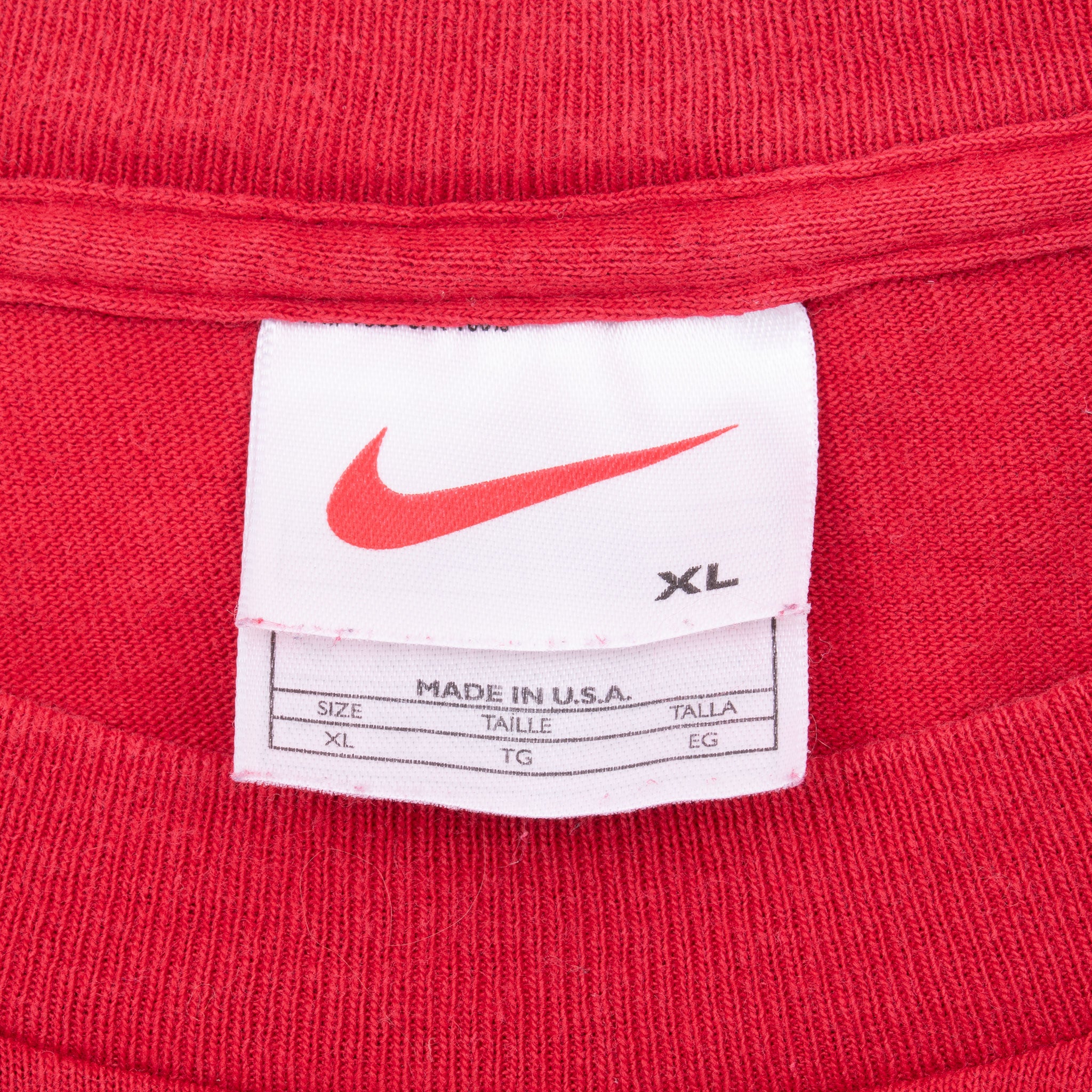 Vintage Nike Big Swoosh Red Tee Shirt 1990S Size XL Made In Usa