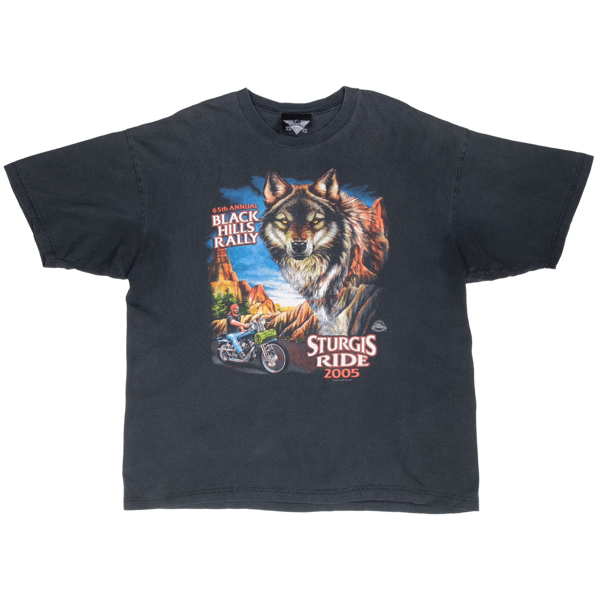 Vintage Biker Sturgis Black Hill Rally 2005 Wolf Tee Shirt Size 2XL