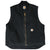Front of black Carhartt vest unzipped at the hem, showing quilted lining and two patch pockets