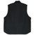 Back of black Carhartt vest with rib-knit collar and rounded drop-tail hem