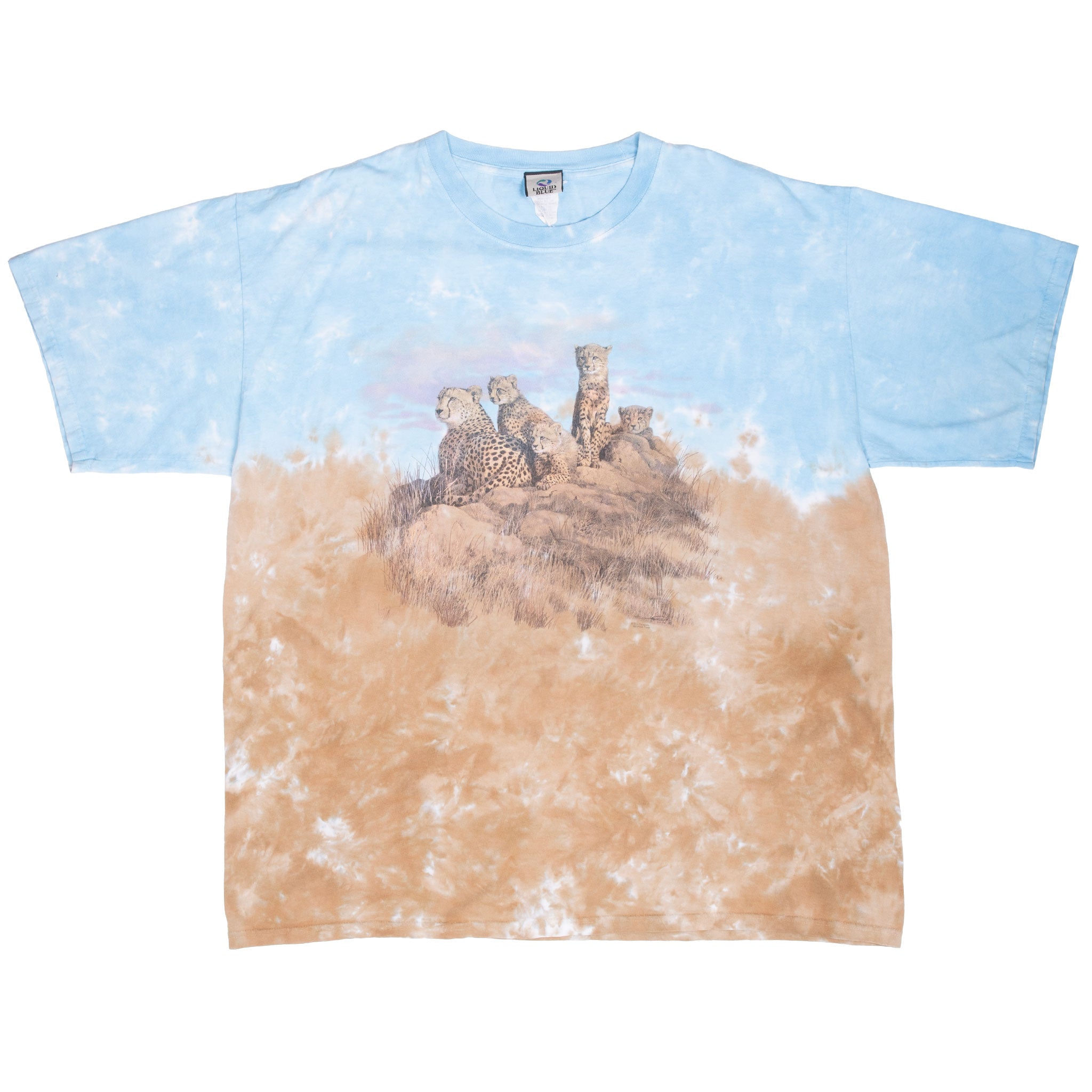 Vintage Tie Dye Jaguar Savana Worth Zoo Liquid Blue Tee Shirt 1990 Size 2XL