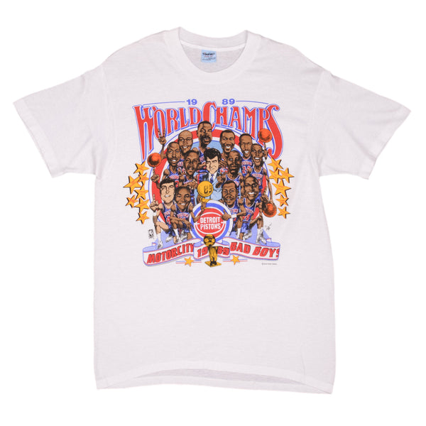 Vintage NBA Detroit Pistons World Champions 1989 Tee Shirt Size Medium Made In USA With Single Stitch Sleeves