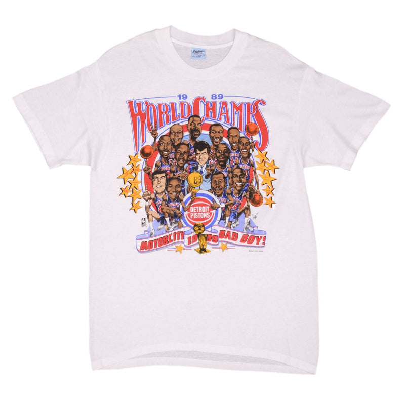 Vintage NBA Detroit Pistons World Champions 1989 Tee Shirt Size Medium Made In USA With Single Stitch Sleeves