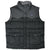 Full front of black and gray Patagonia Slingshot down vest with stand collar and cargo pockets