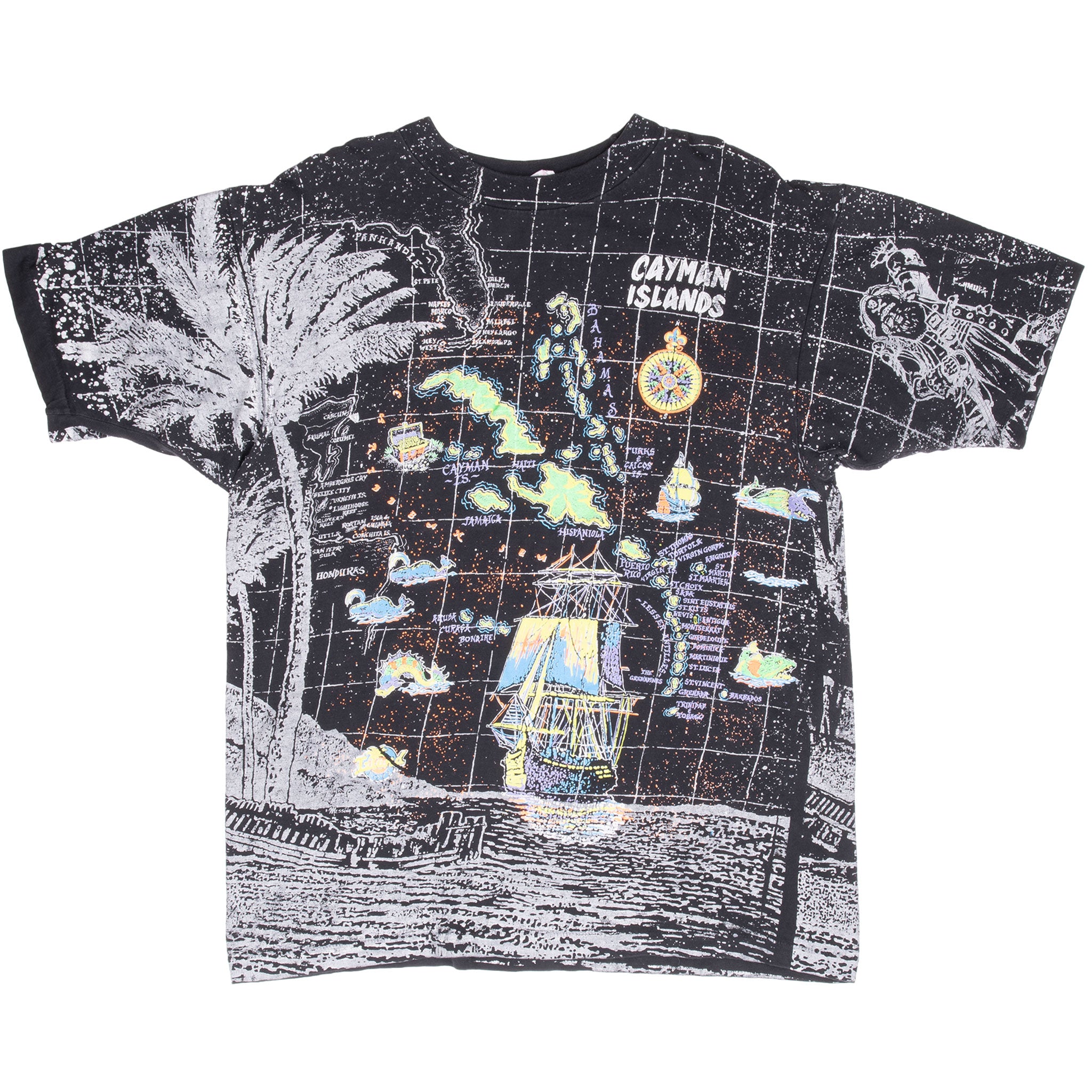 Vintage Cayman Islands All Over Print Tee Shirt 1990S Large Made In Usa With Single Stitch Sleeves
