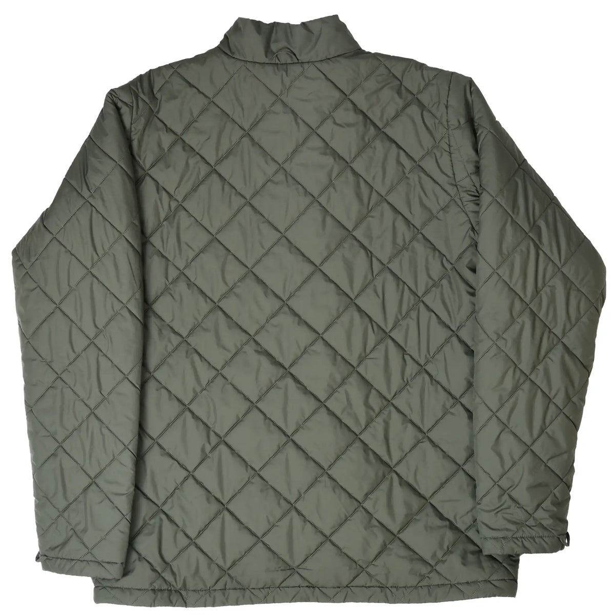 Back of green Patagonia quilted liner jacket with diamond stitching