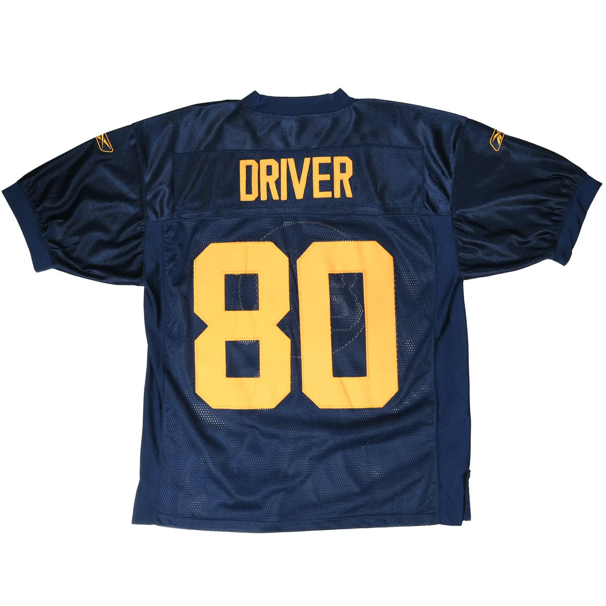 Back of navy Green Bay Packers jersey with DRIVER name and yellow number 80