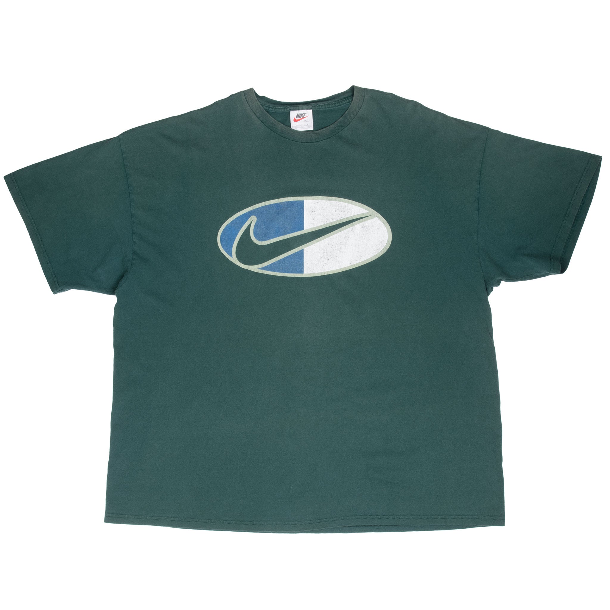 Vintage Nike Big Swoosh Green Tee Shirt 1990S Size 3XL Made In Usa