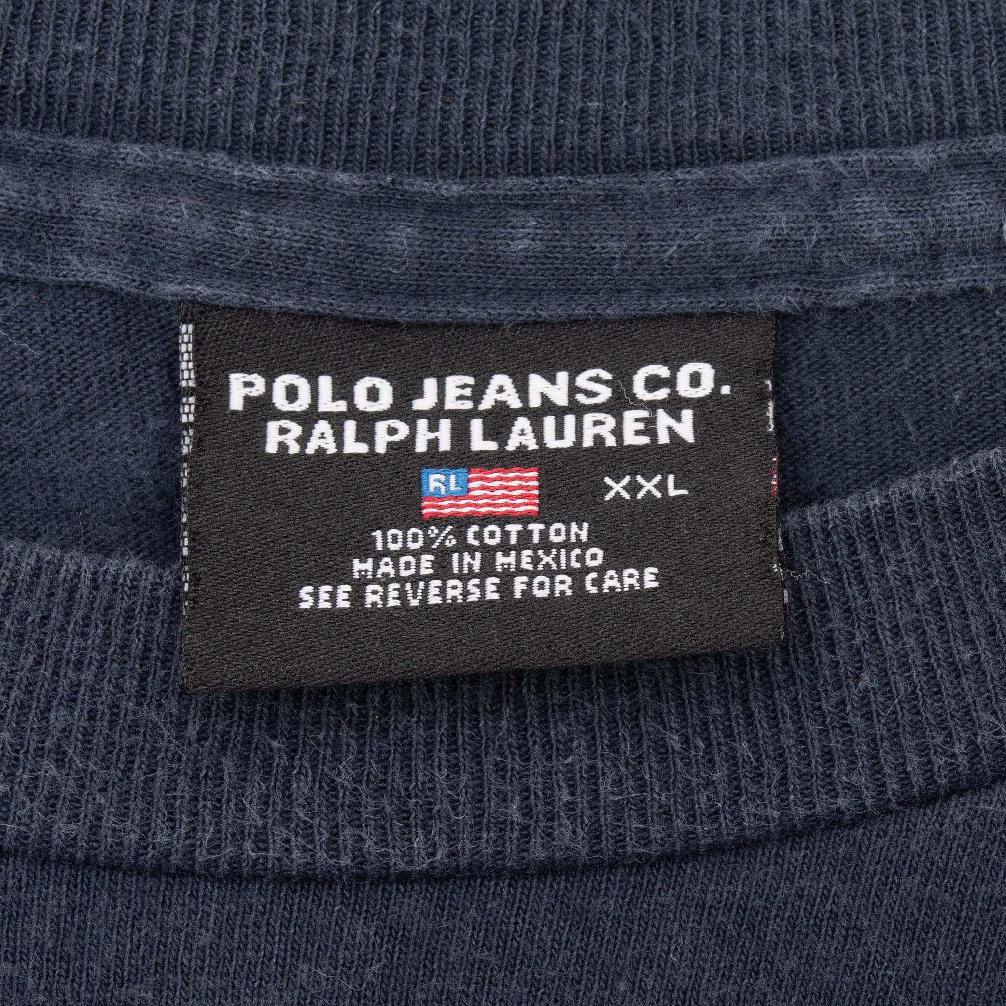 VINTAGE RALPH LAUREN POLO JEANS BLUE LONG SLEEVE TEE SHIRT 1990S 2XL