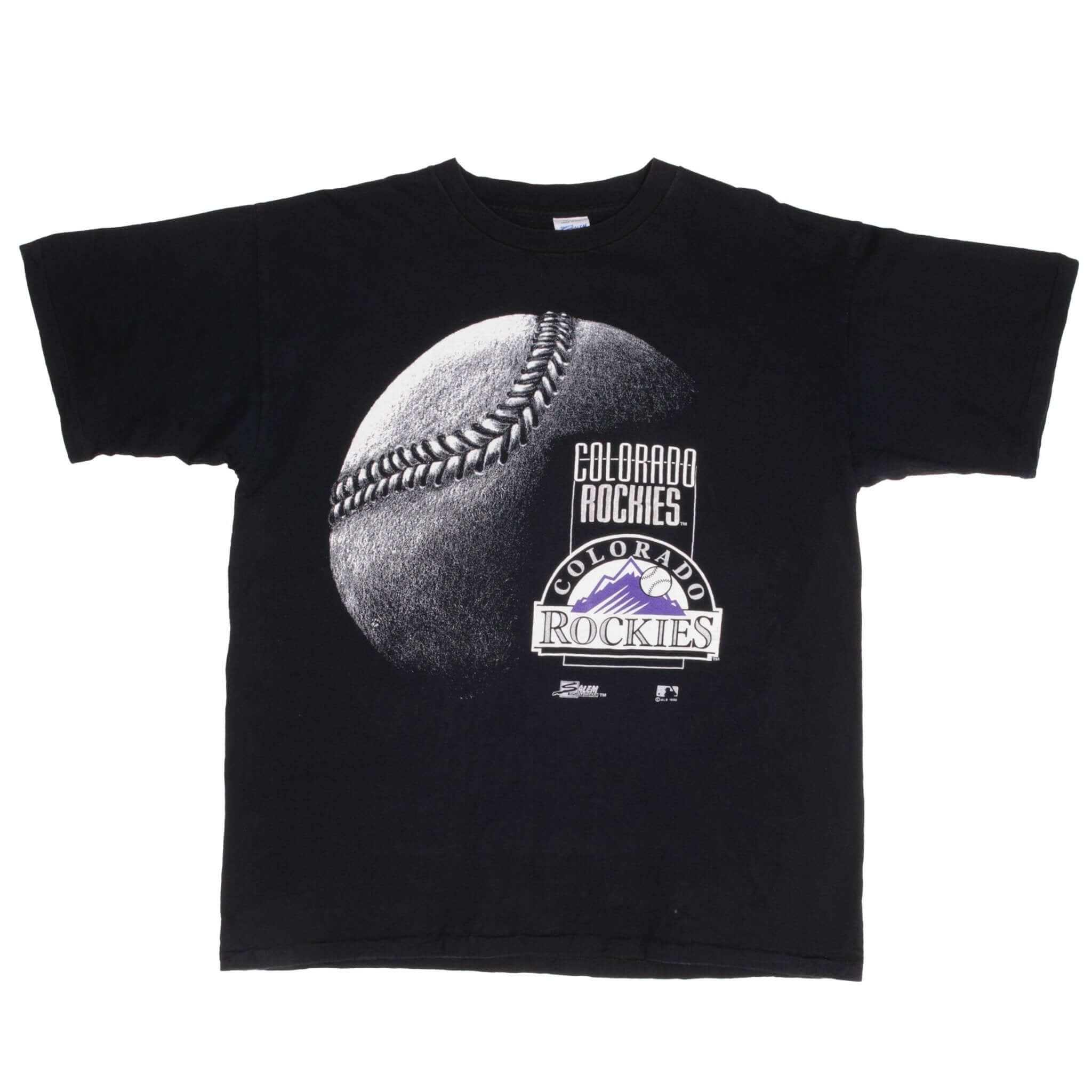 Vintage Black MLB Colorado Rockies Salem Tee Shirt 1992 Size XL Made In USA With Single Stitch Sleeves