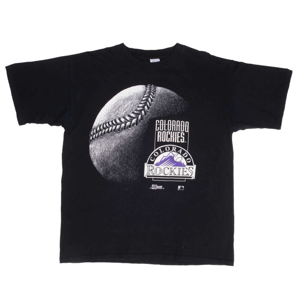 Vintage Black MLB Colorado Rockies Salem Tee Shirt 1992 Size XL Made In USA With Single Stitch Sleeves