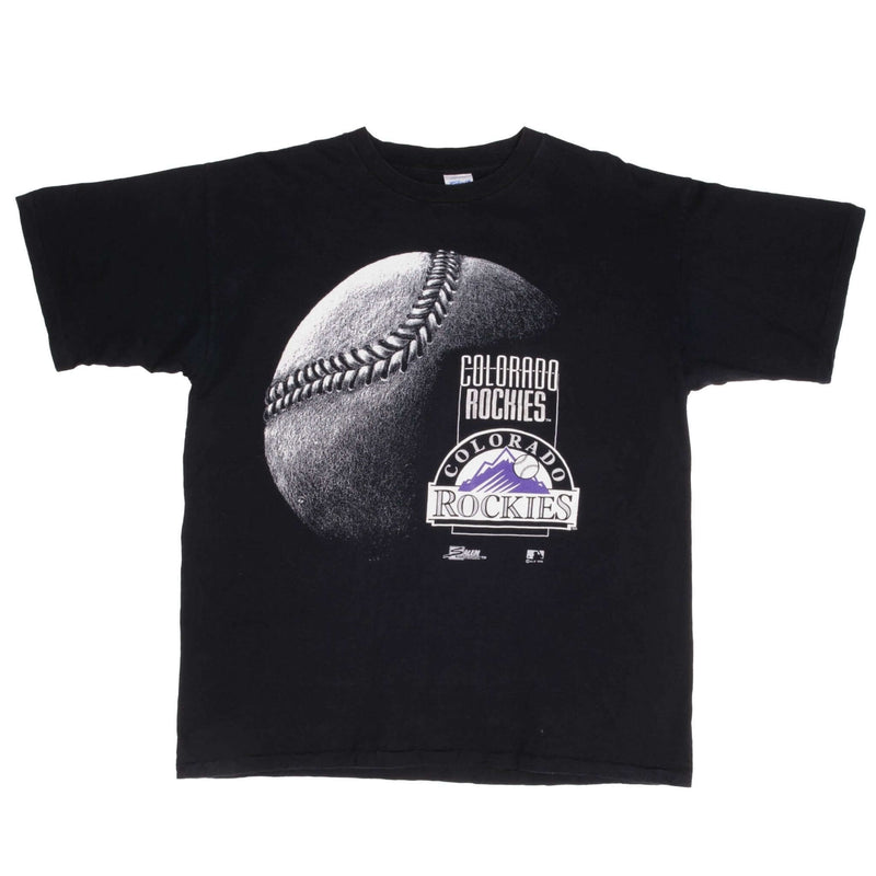 Vintage Black MLB Colorado Rockies Salem Tee Shirt 1992 Size XL Made In USA With Single Stitch Sleeves
