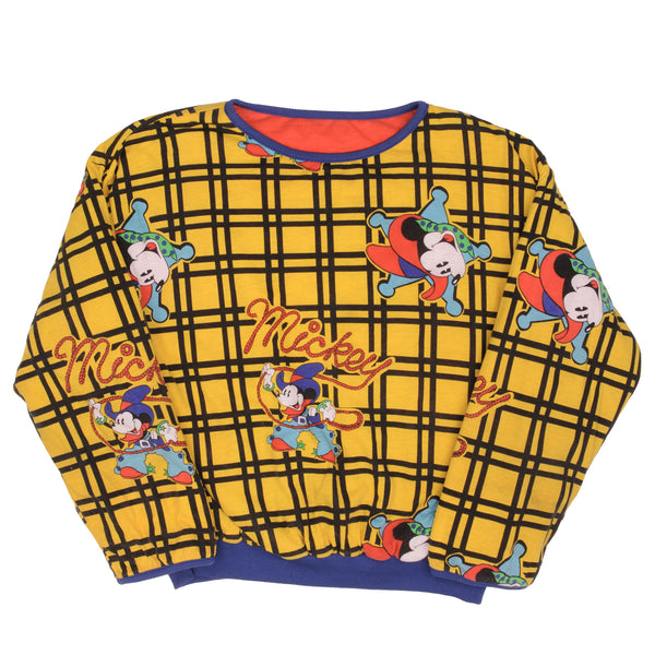 Vintage Disney All Over Print Mickey Cowboy Reversible Sweatshirt Size Large