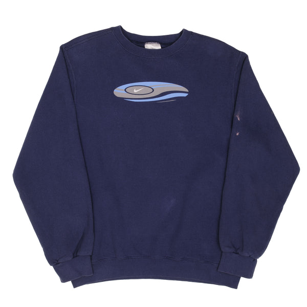 Vintage Nike Surf Swoosh Navy Blue Sweatshirt 1990S Size Medium Made In USA