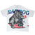Full front view of white Bad Dog T-shirt with large roller-skating bulldog print