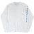 Back of white Space Jam long-sleeve tee with partial blue lettering visible on sleeves