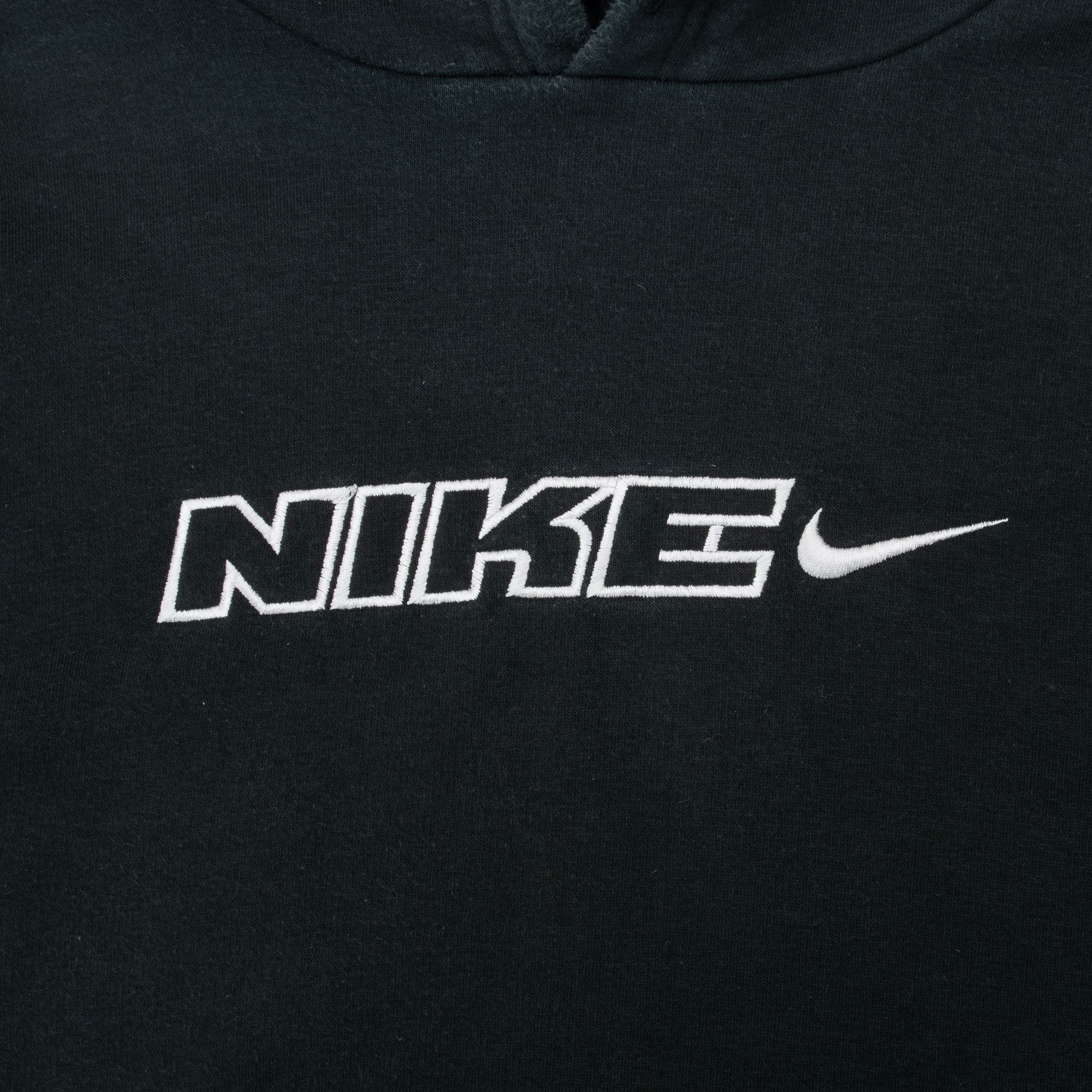 Vintage Nike Spellout Swoosh Black Hoodie Sweatshirt 2000S Size XL