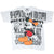 Full front view of white Disney Mickey Mouse tee with colorful character and black hip-hop text print