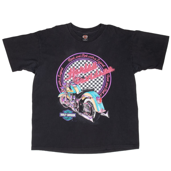 Vintage Harley Davidson Neon Los Aneles Tee Shirt 1994 Size XL Made In Usa With Single Stitch Sleeves