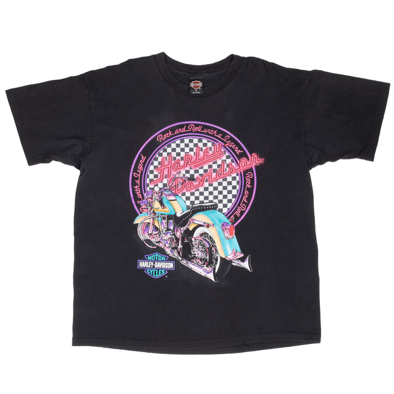 Vintage Harley Davidson Neon Los Aneles Tee Shirt 1994 Size XL Made In Usa With Single Stitch Sleeves