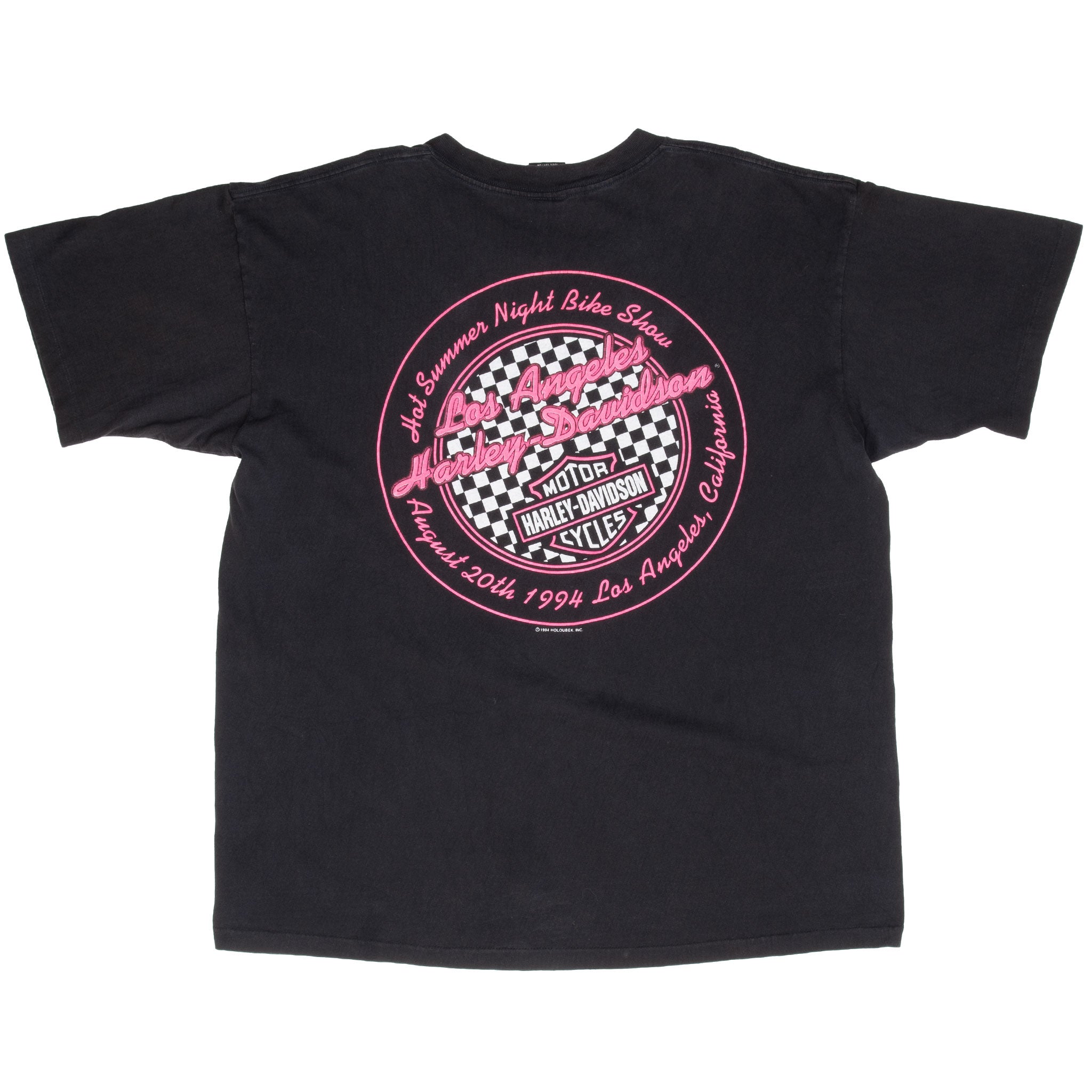 Vintage Harley Davidson Neon Los Aneles Tee Shirt 1994 Size XL Made In Usa With Single Stitch Sleeves