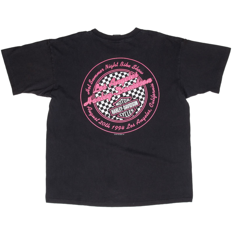 Vintage Harley Davidson Neon Los Aneles Tee Shirt 1994 Size XL Made In Usa With Single Stitch Sleeves