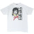 Full front of white I Love Lucy T-shirt with Lucille Ball portrait and Lucy and Desi filmstrip print