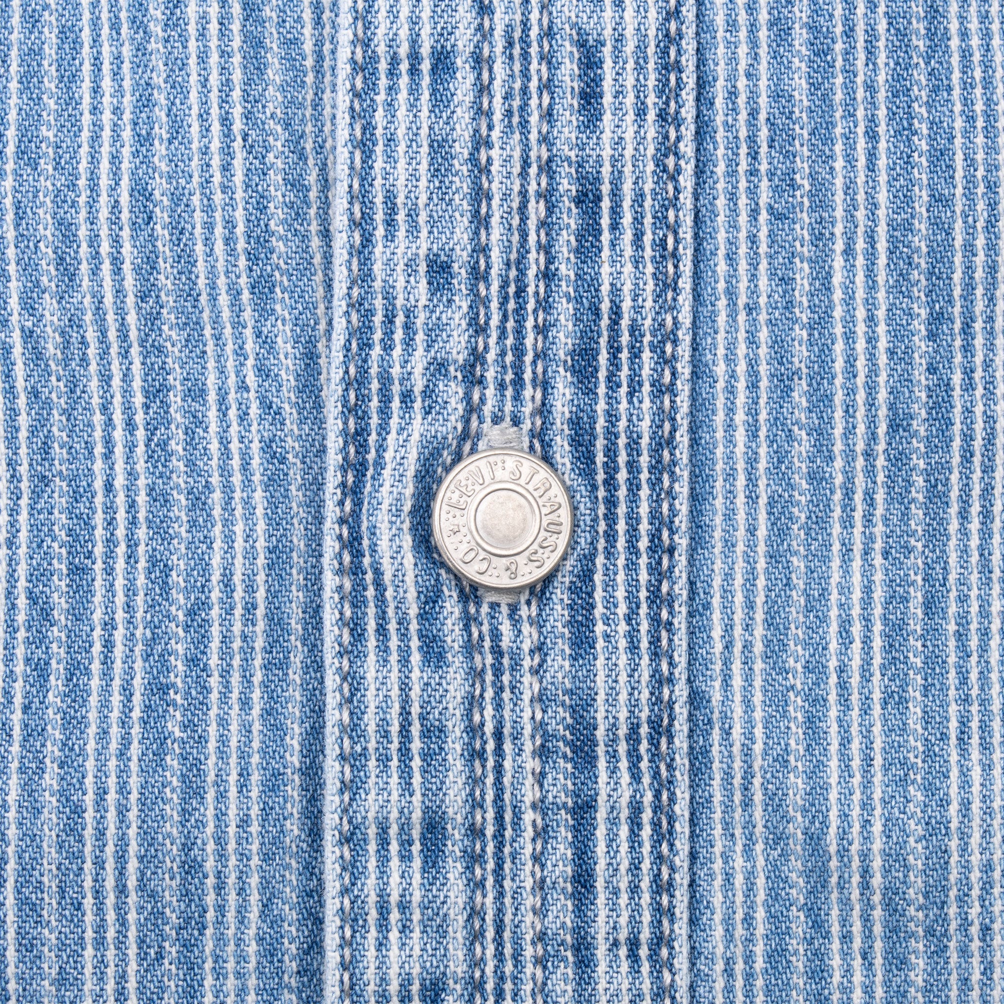 Vintage Levis Blue Stripe Grey Tab Pocket Shirt 1990S Size Large