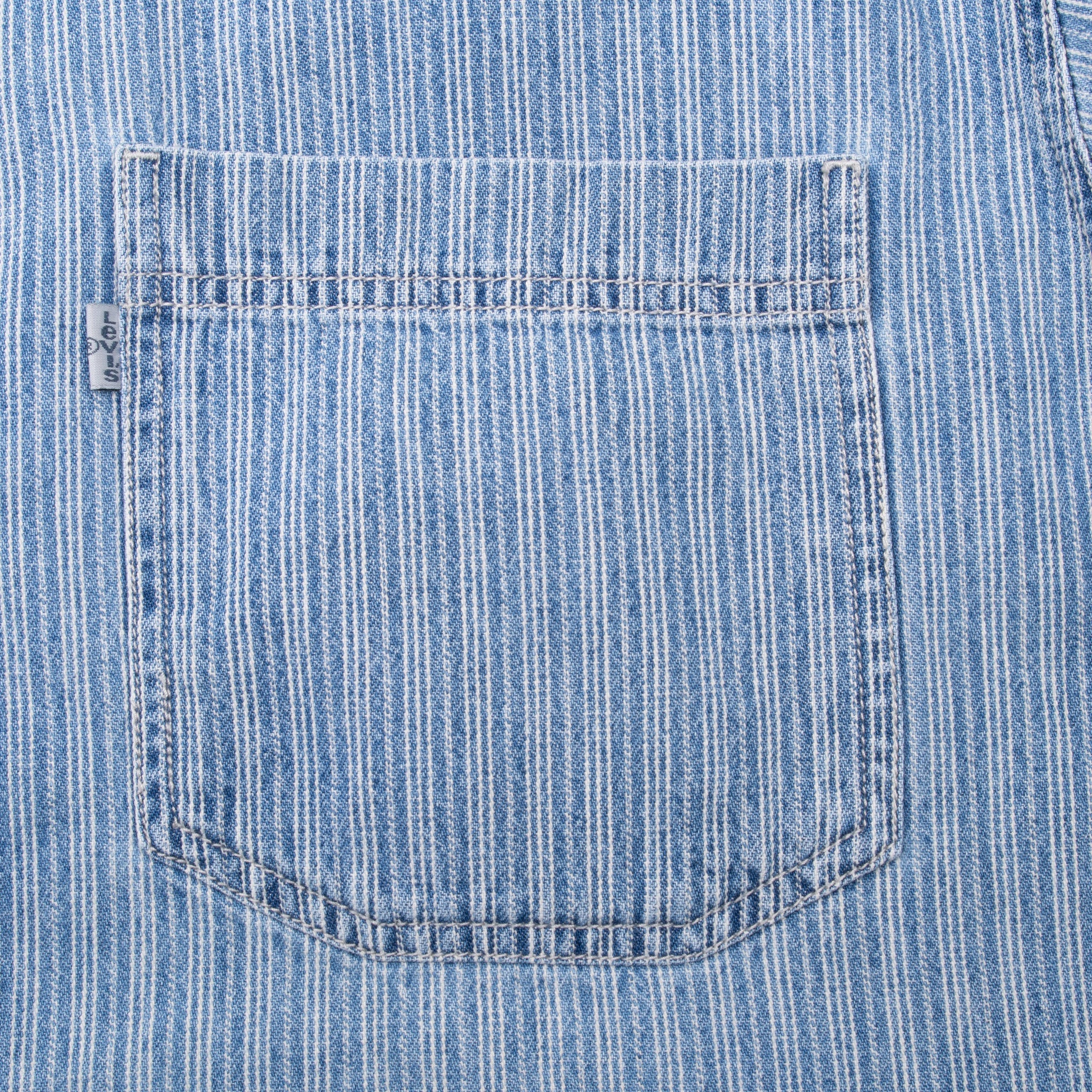 Vintage Levis Blue Stripe Grey Tab Pocket Shirt 1990S Size Large