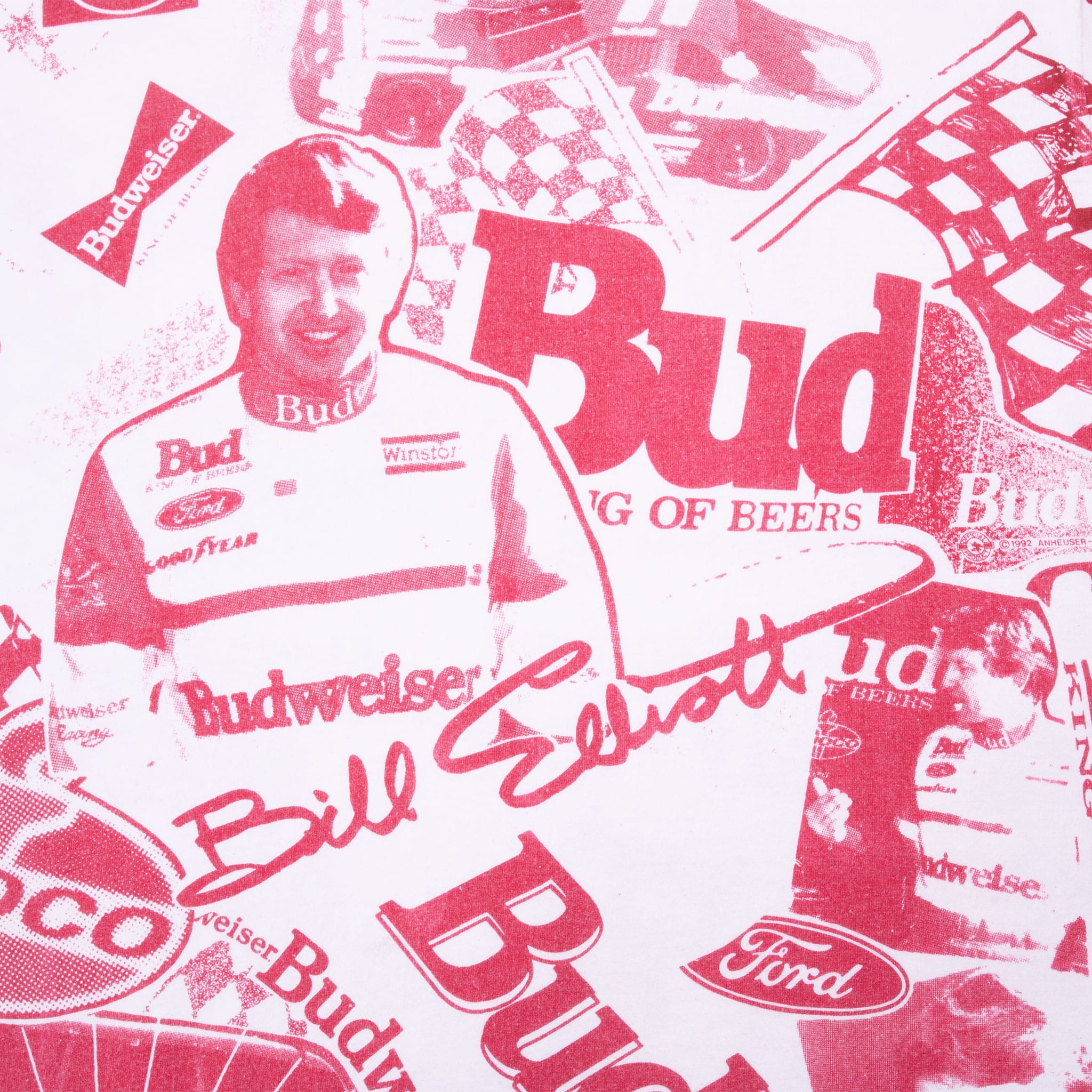 Vintage Nascar Bill Elliott Budweiser 1992 All Over Print Tee Shirt Size Xl Made In Usa Single Stitch Sleeves