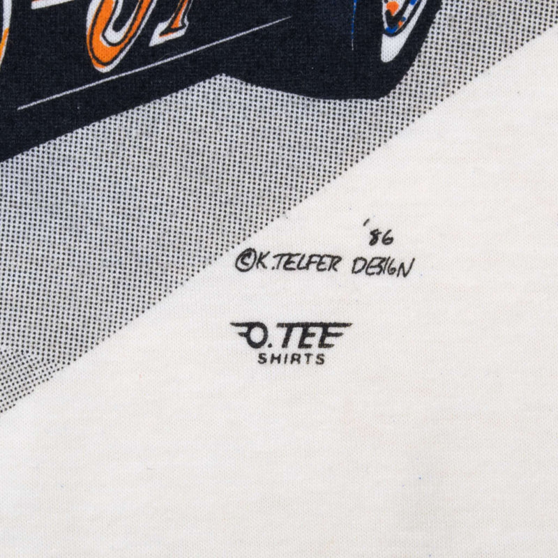 Vintage Gabby Garrison Stock Car Racing 1986 Ivory Tee Shirt Size Large Made In USA With Single Stitch Sleeves