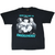 Full front view of black Three Stooges T-shirt with Outta the Way, Ya Knuckleheads graphic