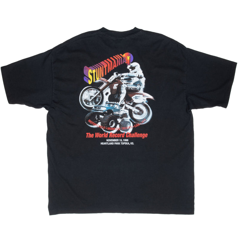 Vintage Stuntmania 1 World Record Challenge 1996 Tee Shirt Size 2XL Made In Usa With Single Stitch Sleeves