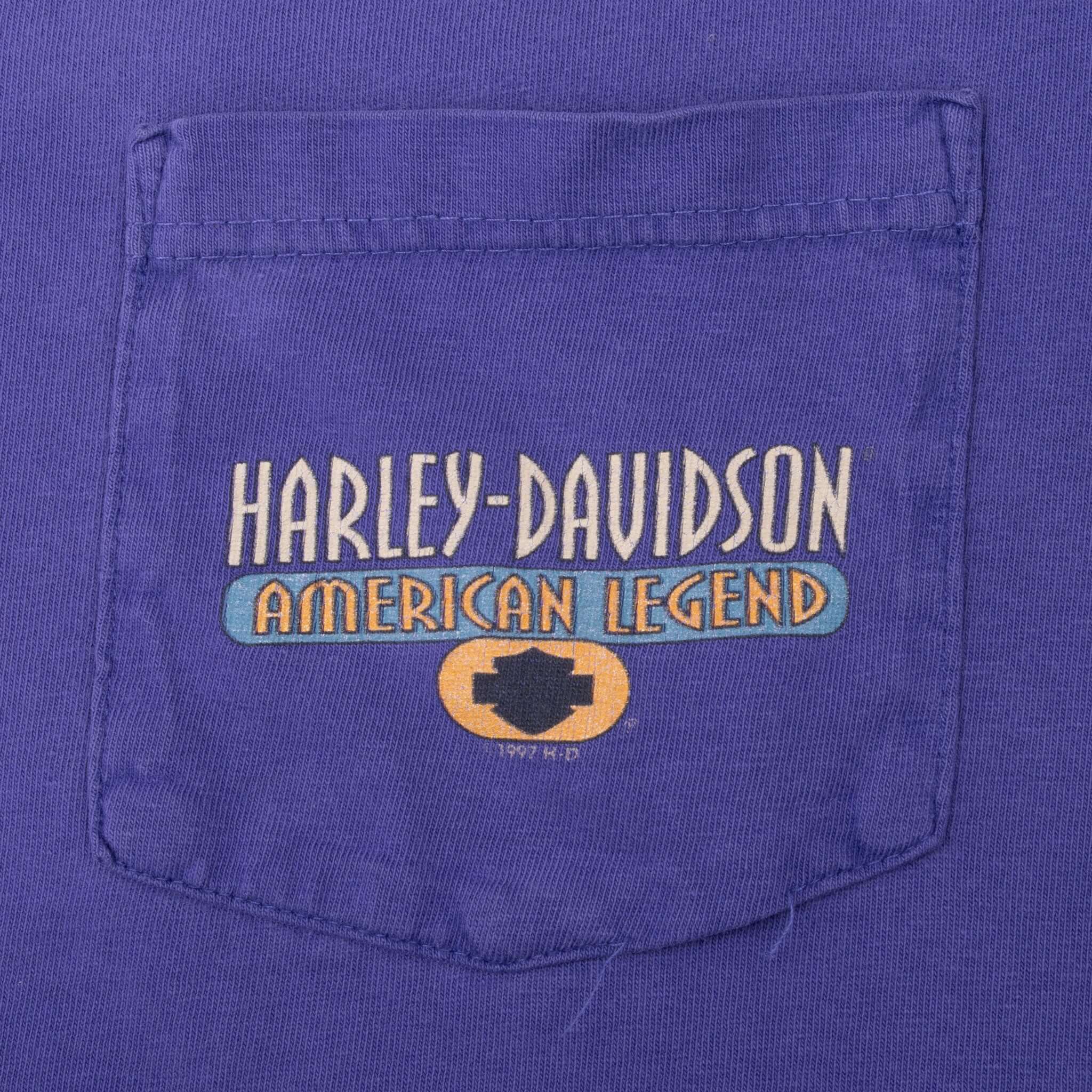 Vintage Harley Davidson Florida Ft Lauderdale Purple Pocket Tee Shirt 1997 Size Medium Made In Usa