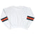Back of white Chicago Bears sweatshirt with orange and navy stripes around both sleeves