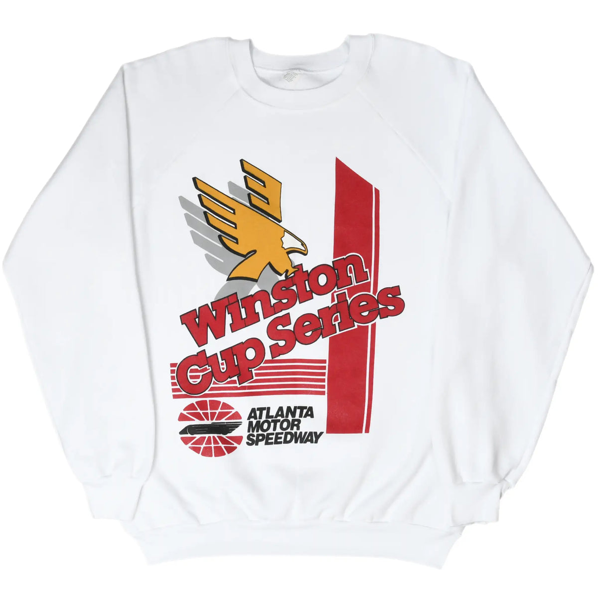White Winston Cup Series crewneck sweatshirt front with red, gold, and black racing graphic