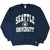 Full front view of navy Seattle University crewneck sweatshirt with white lettering and crest