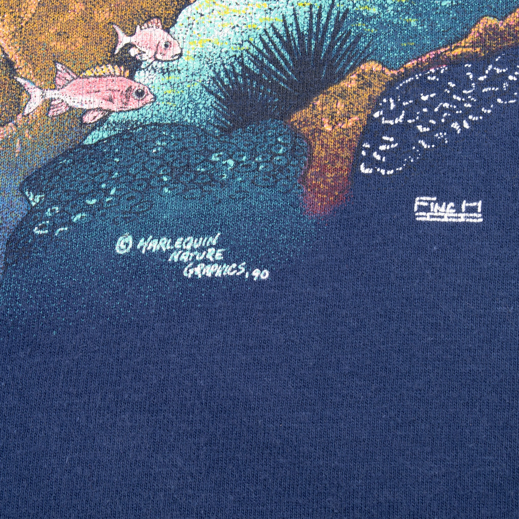 VINTAGE ANIMAL PRINT KEY LARGO FISH OCEANS TEE SHIRT 1990 MEDIUM MADE IN USA