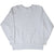 Back of plain gray Champion crewneck sweatshirt with logo patch on sleeve