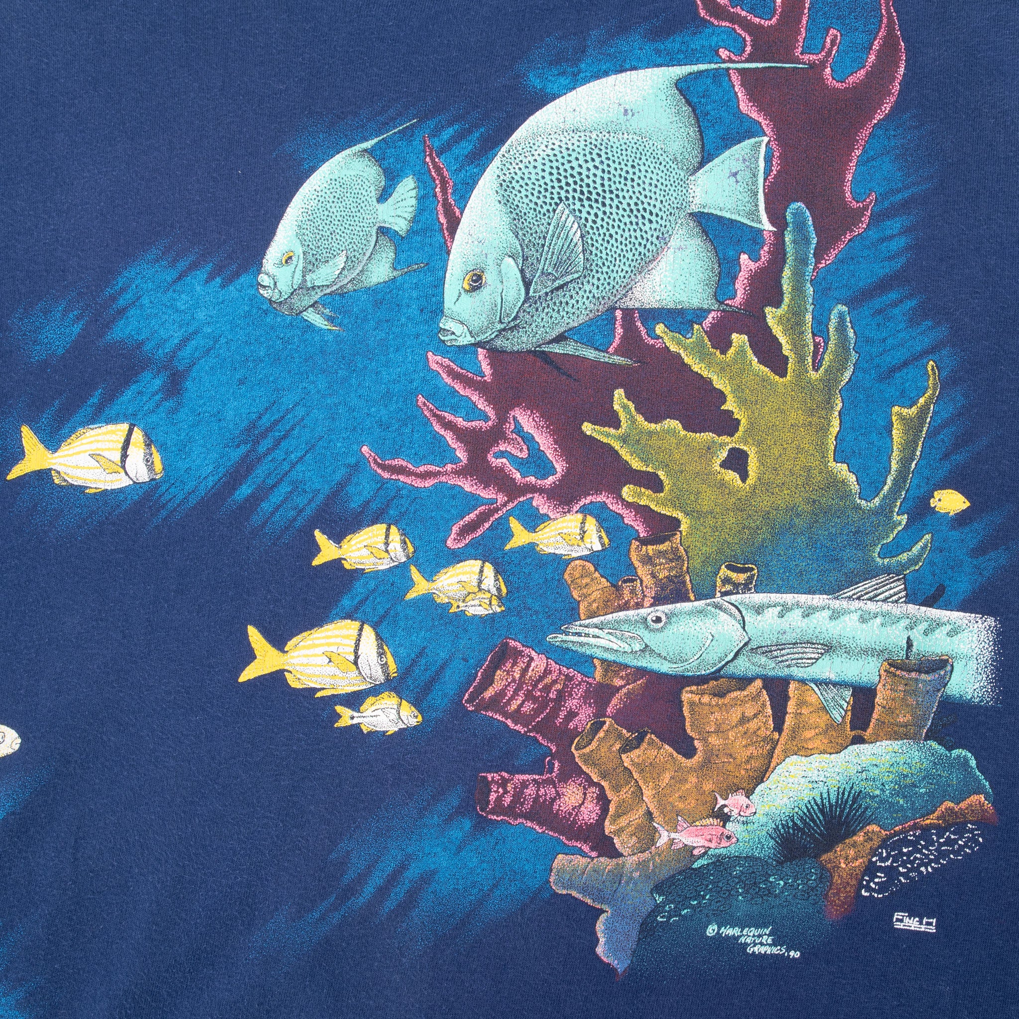 Vintage Animal Print Key Largo Fish Oceans Tee Shirt 1990 Size Medium Made In Usa