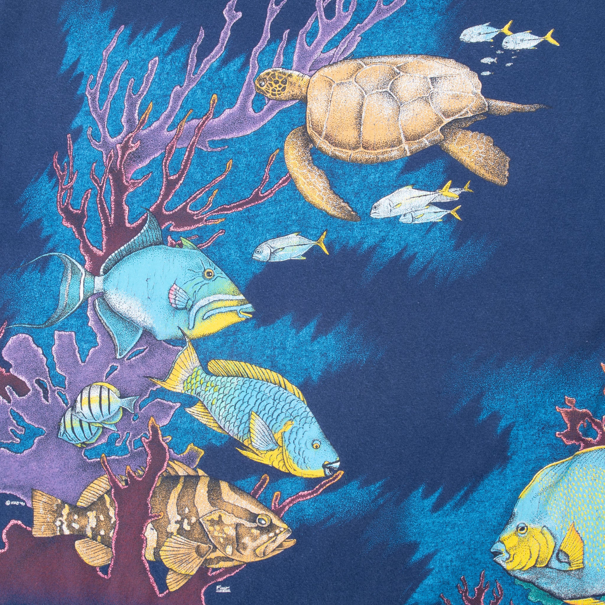 Vintage Animal Print Key Largo Fish Oceans Tee Shirt 1990 Size Medium Made In Usa